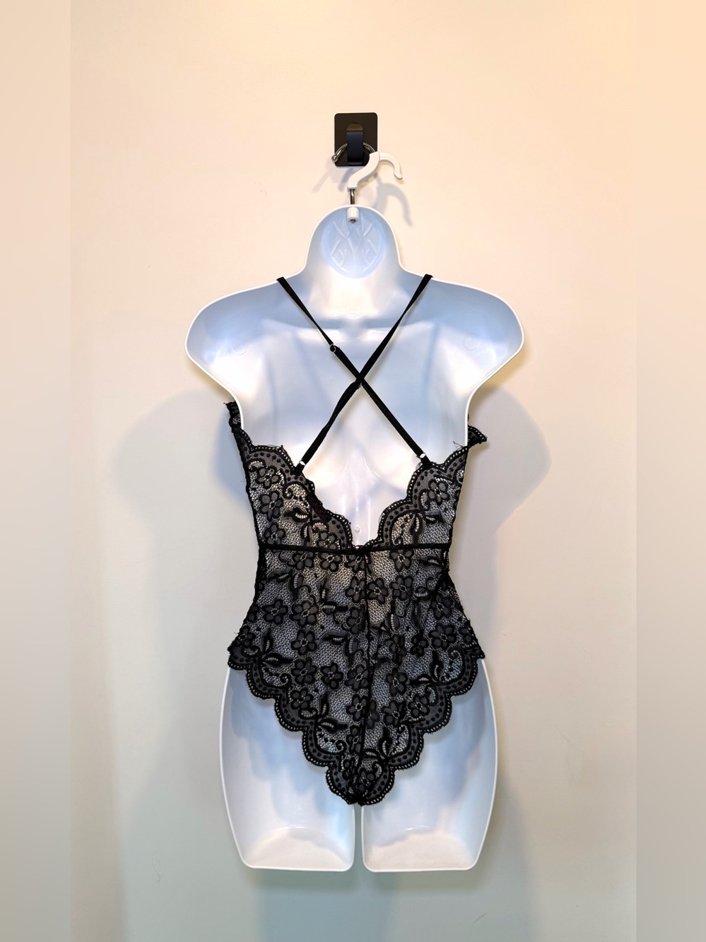 Black Floral Sheer Lace Bodysuit Size S Whimsigoth Y2K Dark Fairy Grunge - Picture 3 of 10